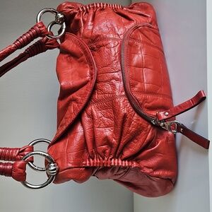 B. MAKOWSKY Elegant Croc Embossed Red Leather Handbag / Shoulder bag